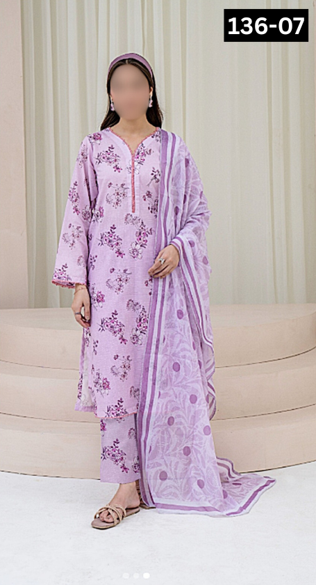 VOL 136 | DS 07 | DIGITAL PRINTED BANADORA LAWN 3PC VOIL LAWN DUPATTA