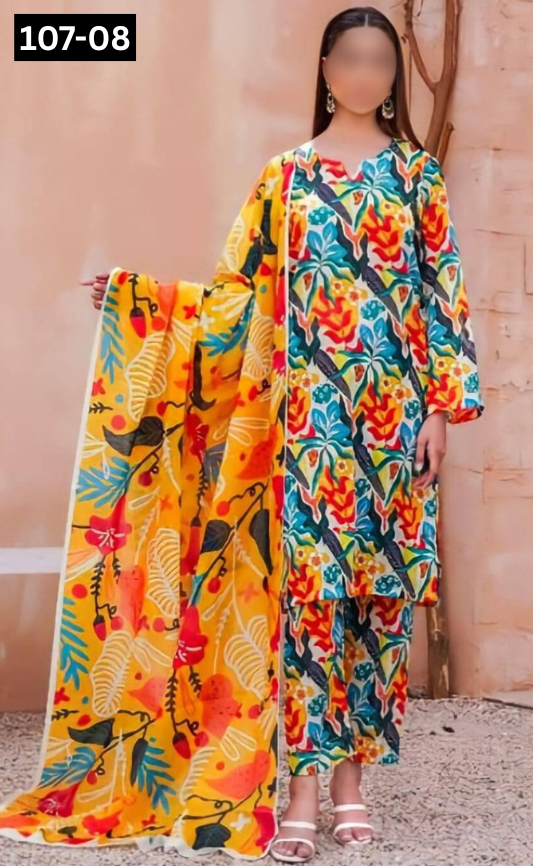 VOL 107 | DS 08 | DIGITAL PRINTED LAWN 3PC VOIL LAWN DUPATTA