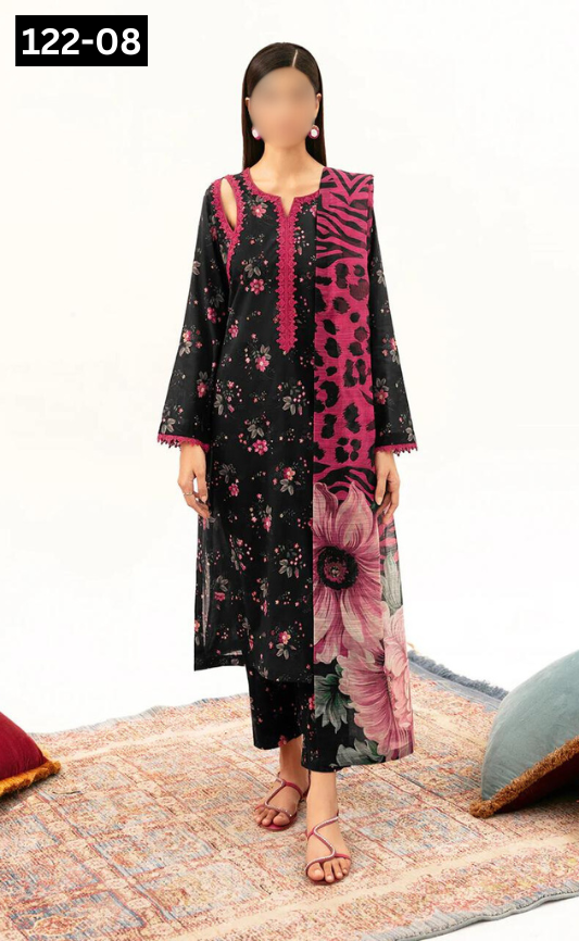 VOL 122 | DS 08 | DIGITAL PRINTED LAWN 3PC BAMBER CHIFFON DUPATTA