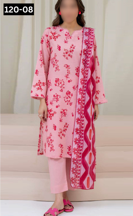 VOL 120 | DS 08 | DIGITAL PRINTED BANADORA LAWN 3PC DYED TROUSER VOIL LAWN DUPATTA