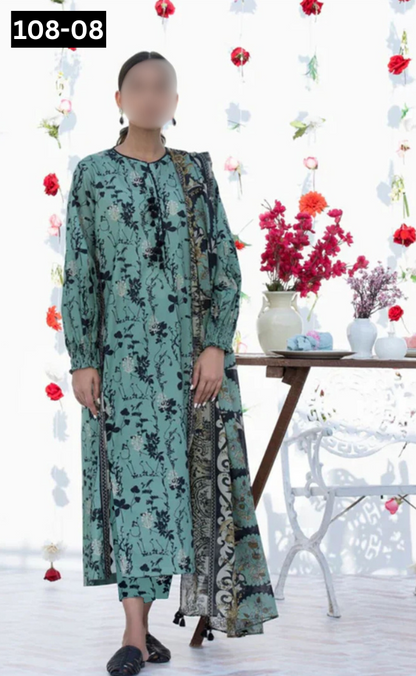 VOL 108 | DS 08 | DIGITAL PRINTED LAWN 3PC VOIL LAWN DUPATTA