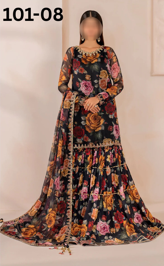 VOL 101 | DS 08 | DIGITAL PRINTED LAWN 3PC BAMBER CHIFFON DUPATTA