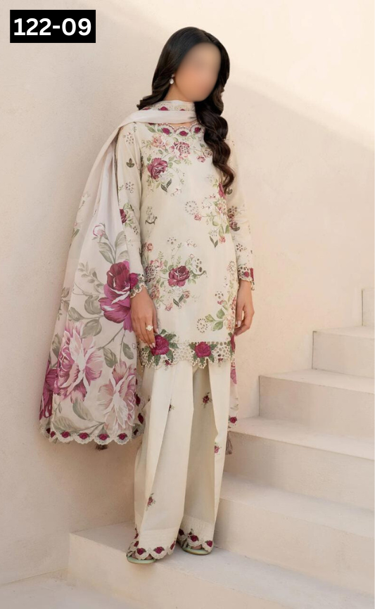 VOL 122 | DS 09 | DIGITAL PRINTED LAWN 3PC BAMBER CHIFFON DUPATTA