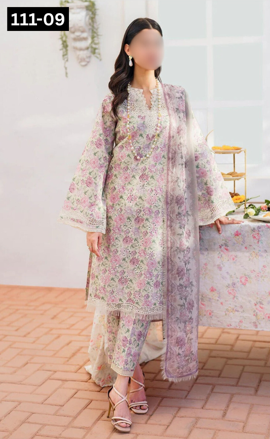 VOL 111 | DS 09 | DIGITAL PRINTED LAWN 3PC VOIL LAWN DUPATTA