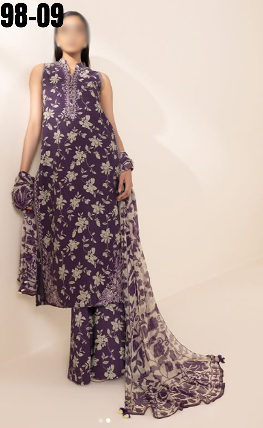 VOL 98 | DS 09 | DIGITAL PRINTED LAWN 3PC VOIL DUPATTA