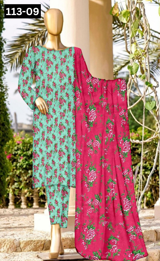 VOL 113 | DS 09  | DIGITAL PRINTED BANADORA LAWN 3PC VOIL LAWN DUPATTA