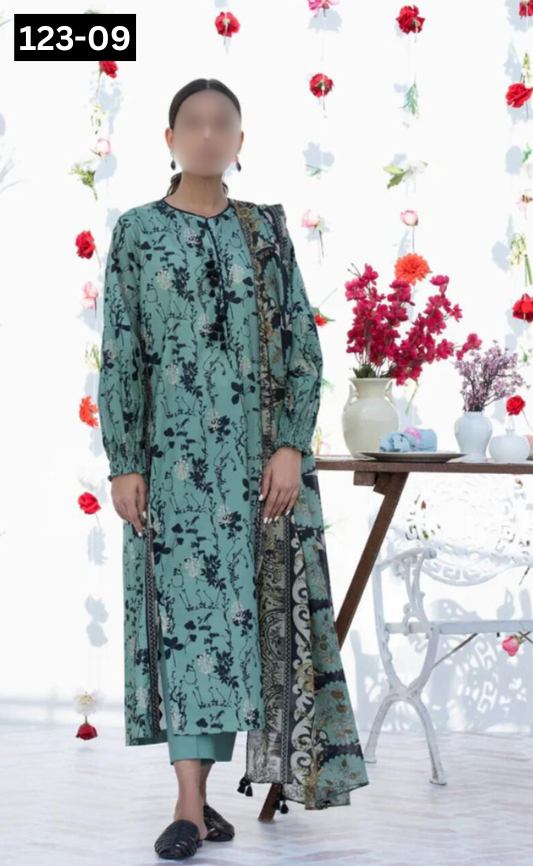 VOL 123 | DS 09 | DIGITAL PRINTED BANADORA LAWN 3PC VOIL LAWN DUPATTA