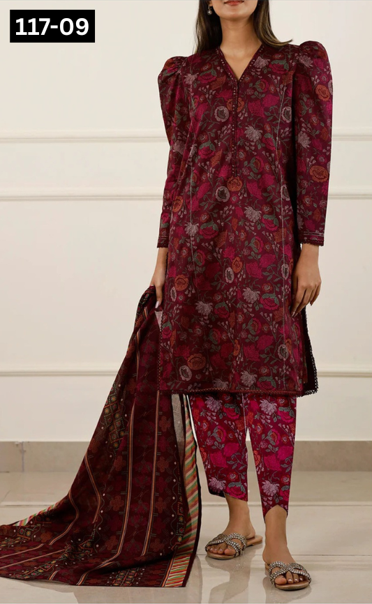 VOL 117 | DS 09 | DIGITAL PRINTED LAWN 3PC VOIL LAWN DUPATTA