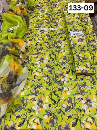 VOL 133 | DS 09 | DIGITAL PRINTED BANADORA LAWN 3PC BAMBER CHIFFON DUPATTA