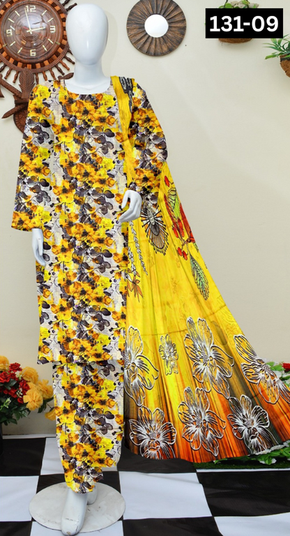VOL 131 | DS 09 | DIGITAL PRINTED BANADORA LAWN 3PC VOIL LAWN DUPATTA