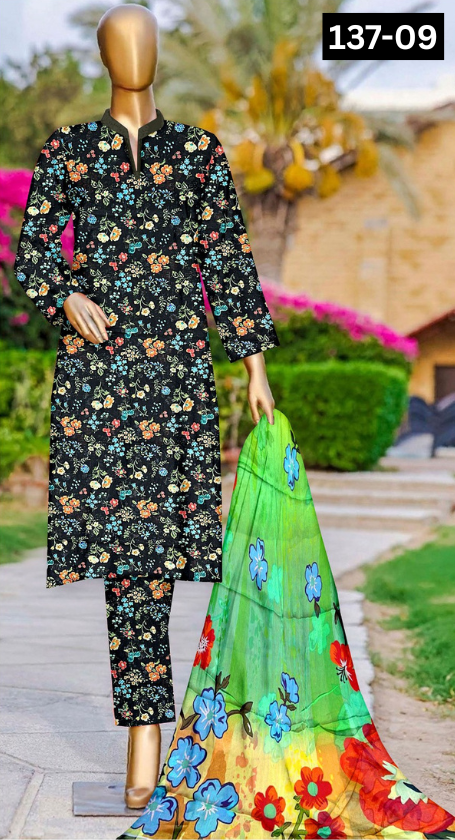 VOL 137 | DS 09 | DIGITAL PRINTED LAWN 3PC BAMBER CHIFFON DUPATTA