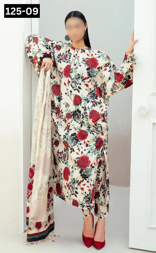 VOL 125 | DS 09 | DIGITAL PRINTED BANADORA LAWN 3PC VOIL LAWN DUPATTA