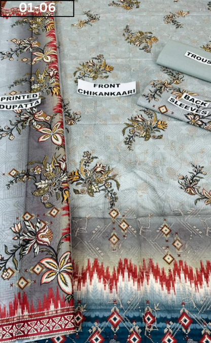 VOL 01 | DS P-06| DIGITAL PRINTED LAWN CHIKANKAARI 3PC