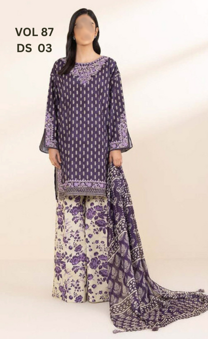 VOL 87 | DS 03 | DIGITAL PRINTED LAWN 3PC BEMBER DUPATTA