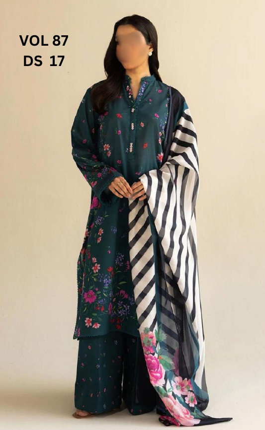 VOL 87 | DS 17 | DIGITAL PRINTED LAWN 3PC BEMBER DUPATTA