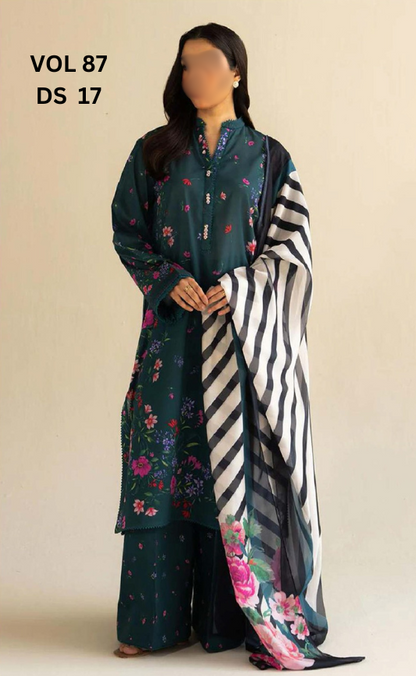 VOL 87 | DS 17 | DIGITAL PRINTED LAWN 3PC BEMBER DUPATTA