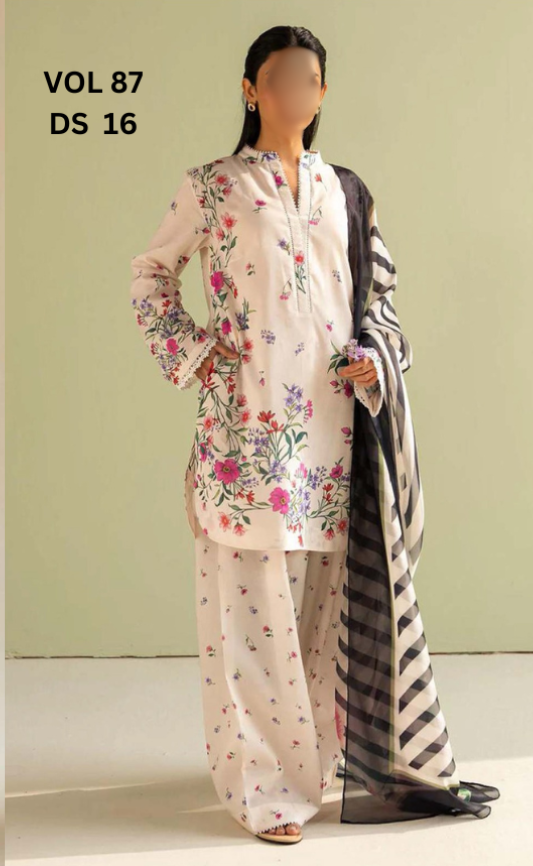 VOL 87 | DS 16 | DIGITAL PRINTED LAWN 3PC BEMBER DUPATTA