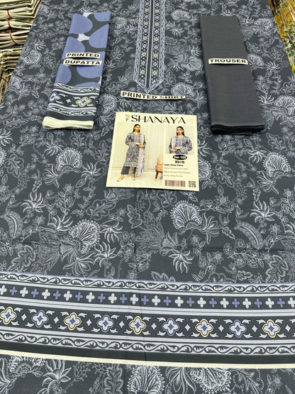 VOL 100 | DS 15 | DIGITAL PRINTED LAWN 3PC DYED TROUSER VOIL DUPATTA
