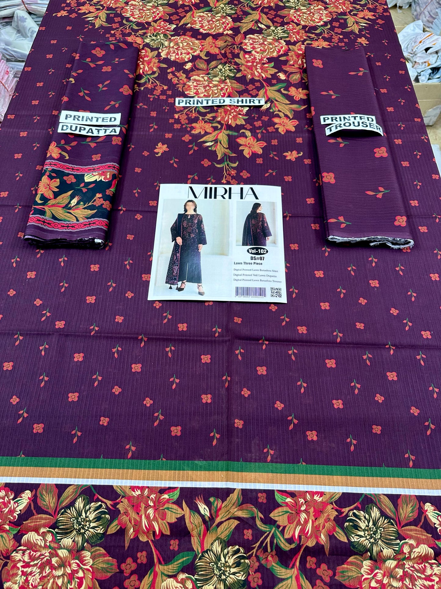 VOL 102 | DS 07 | DIGITAL PRINTED BANA DORA LAWN 3PC VOIL LAWN DUPATTA