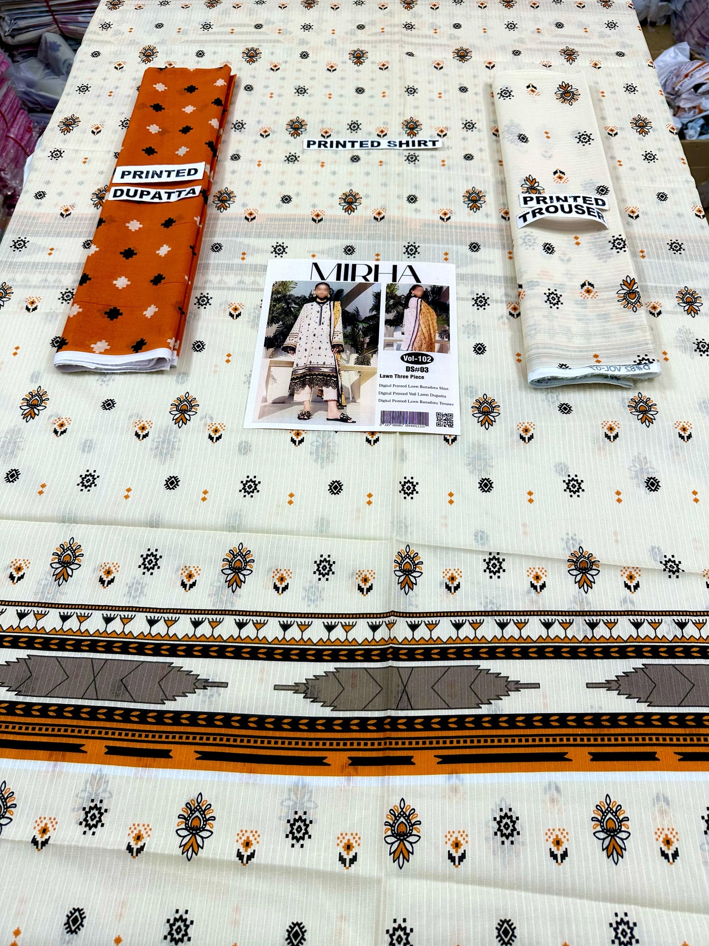 VOL 102 | DS 03 | DIGITAL PRINTED BANA DORA LAWN 3PC VOIL LAWN DUPATTA