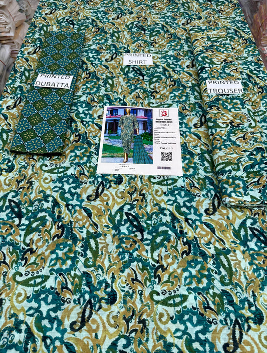 VOL 113 | DS 17 | DIGITAL PRINTED BANADORA LAWN 3PC VOIL LAWN DUPATTA
