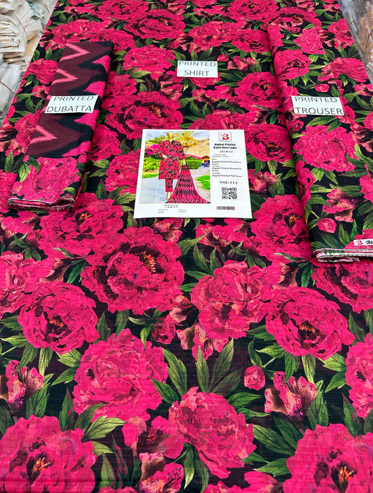 VOL 113 | DS 10 | DIGITAL PRINTED BANADORA LAWN 3PC VOIL LAWN DUPATTA