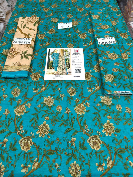 VOL 113 | DS 08 | DIGITAL PRINTED BANADORA LAWN 3PC VOIL LAWN DUPATTA