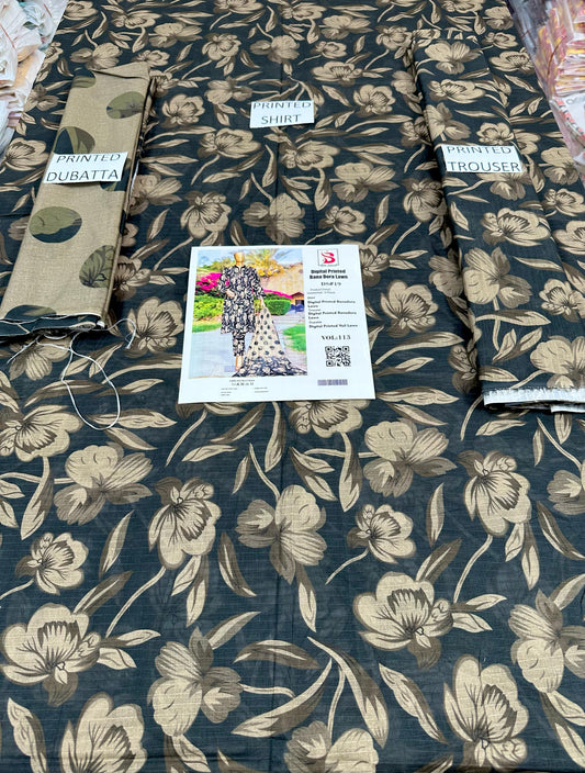 VOL 113 | DS 19  | DIGITAL PRINTED BANADORA LAWN 3PC VOIL LAWN DUPATTA