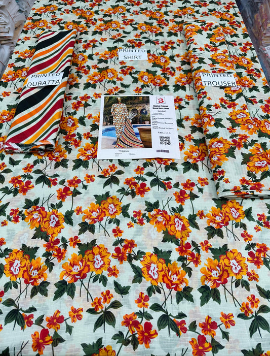 VOL 113 | DS 05 | DIGITAL PRINTED BANADORA LAWN 3PC VOIL LAWN DUPATTA