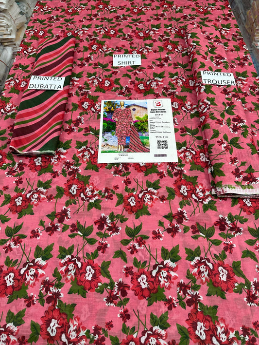 VOL 113 | DS 11 | DIGITAL PRINTED BANADORA LAWN 3PC VOIL LAWN DUPATTA