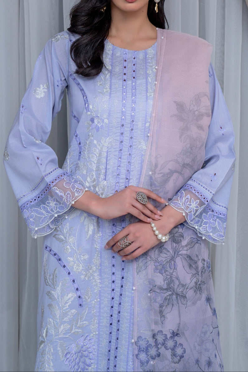 VOL 114 | DS 03 | SHANAYA LAWN EMBROIDERED 3PC PURE ORGANZA DUPATTA