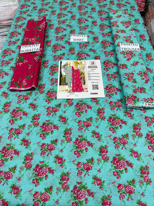 VOL 113 | DS 09  | DIGITAL PRINTED BANADORA LAWN 3PC VOIL LAWN DUPATTA