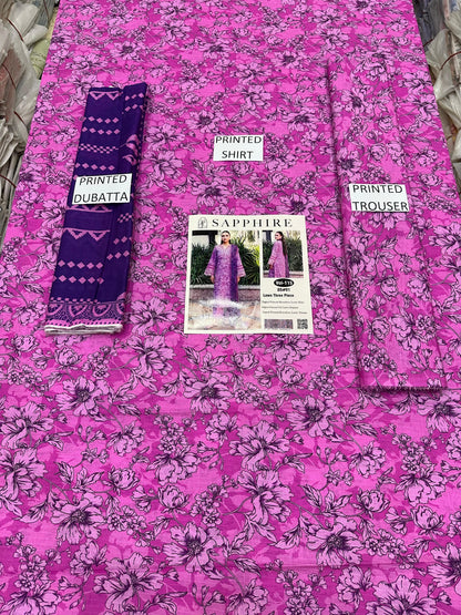 VOL 115 | DS 01 | DIGITAL PRINTED BANADORA LAWN 3PC VOIL LAWN DUPATTA