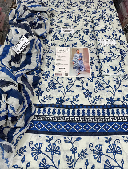 VOL 119 | DS 01 | DIGITAL PRINTED BANADORA LAWN 3PC VOIL LAWN DUPATTA