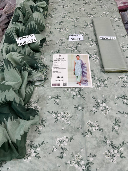 VOL 120 | DS 04 | DIGITAL PRINTED BANADORA LAWN 3PC DYED TROUSER VOIL LAWN DUPATTA