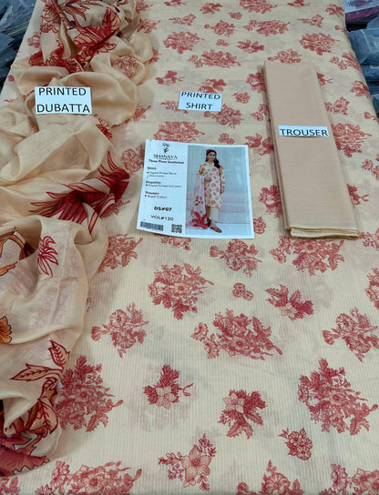VOL 120 | DS 07 | DIGITAL PRINTED BANADORA LAWN 3PC DYED TROUSER VOIL LAWN DUPATTA