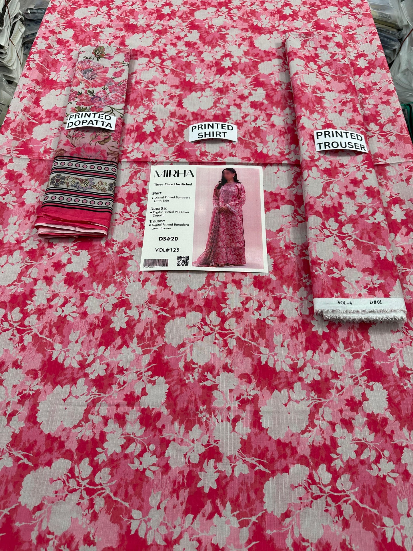VOL 125 | DS 20 | DIGITAL PRINTED BANADORA LAWN 3PC VOIL LAWN DUPATTA