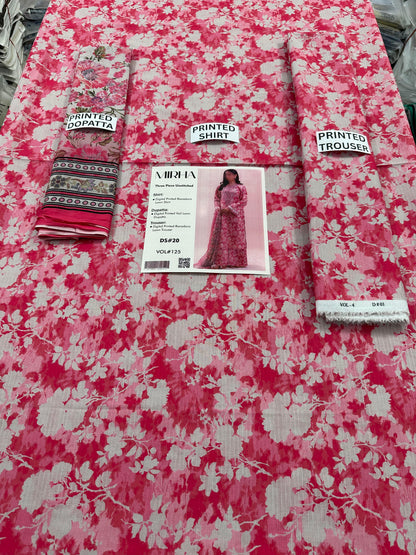 VOL 125 | DS 20 | DIGITAL PRINTED BANADORA LAWN 3PC VOIL LAWN DUPATTA