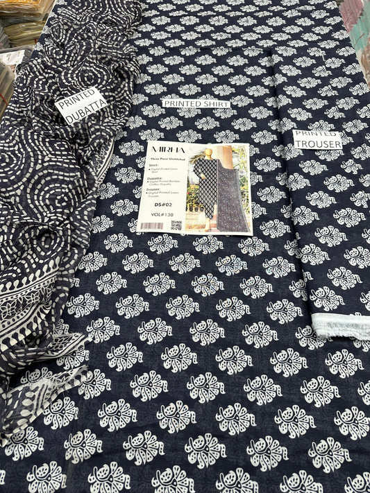 VOL 130 | DS 02 | DIGITAL PRINTED LAWN 3PC BAMBER CHIFFON DUPATTA