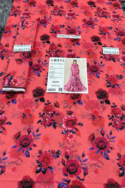 VOL 136 | DS 06 | DIGITAL PRINTED BANADORA LAWN 3PC VOIL LAWN DUPATTA