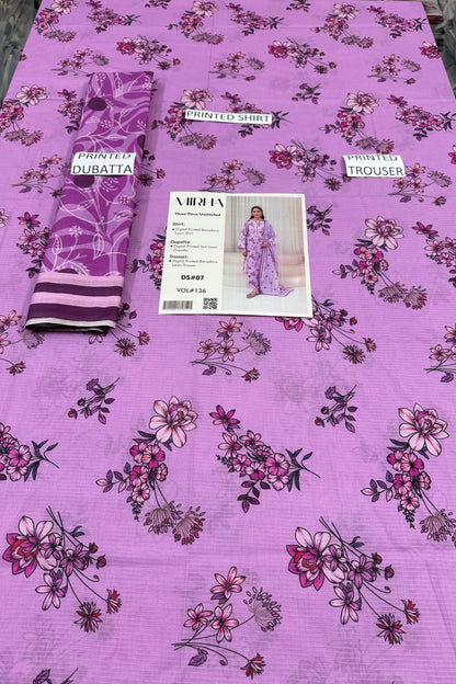 VOL 136 | DS 07 | DIGITAL PRINTED BANADORA LAWN 3PC VOIL LAWN DUPATTA