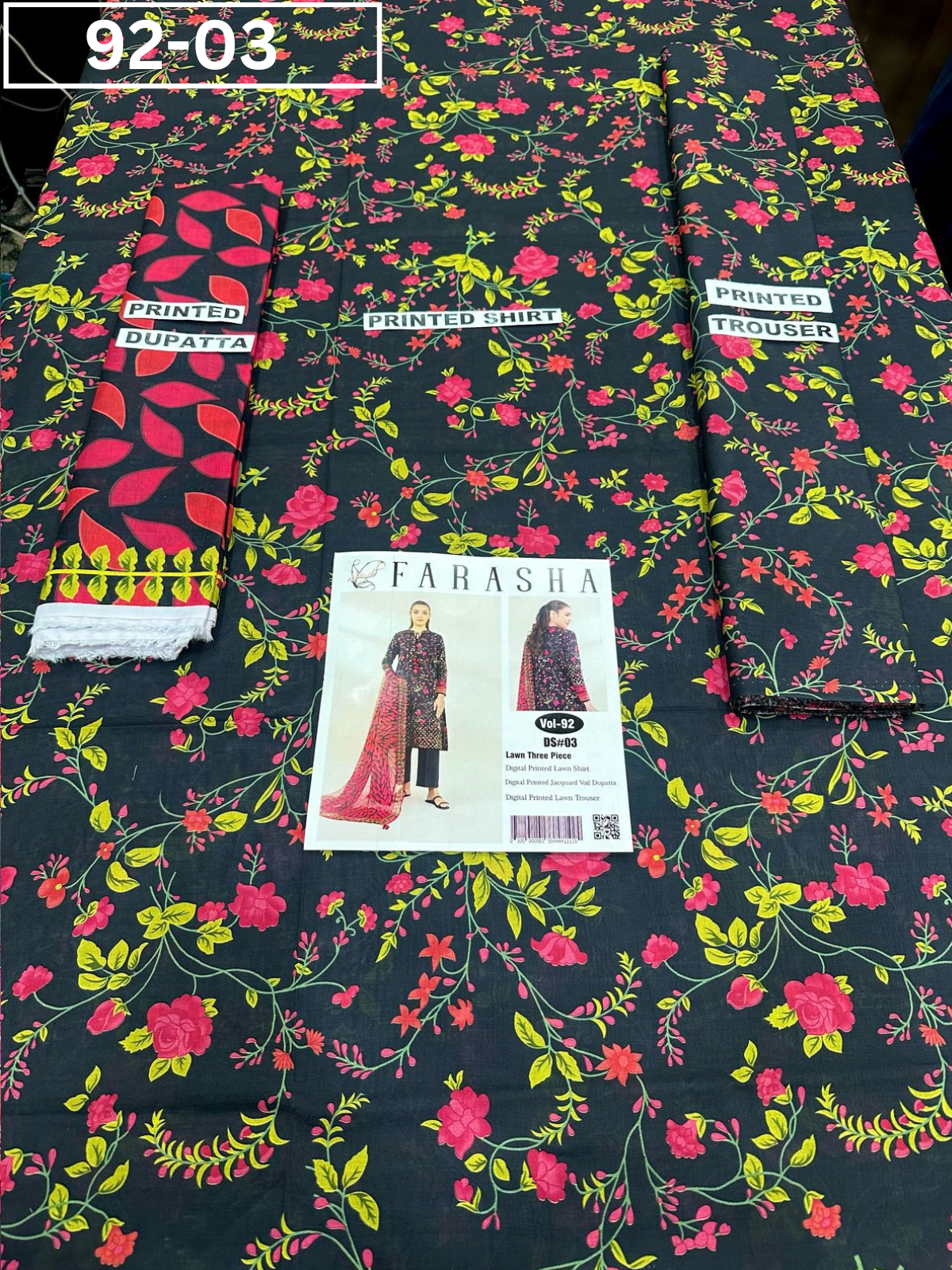 VOL 92 | DS 03 | DIGITAL PRINTED LAWN 3PC  JACQUARD VOIL DUPATTA
