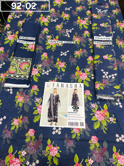 VOL 92 | DS 02 | DIGITAL PRINTED LAWN 3PC  JACQUARD VOIL DUPATTA